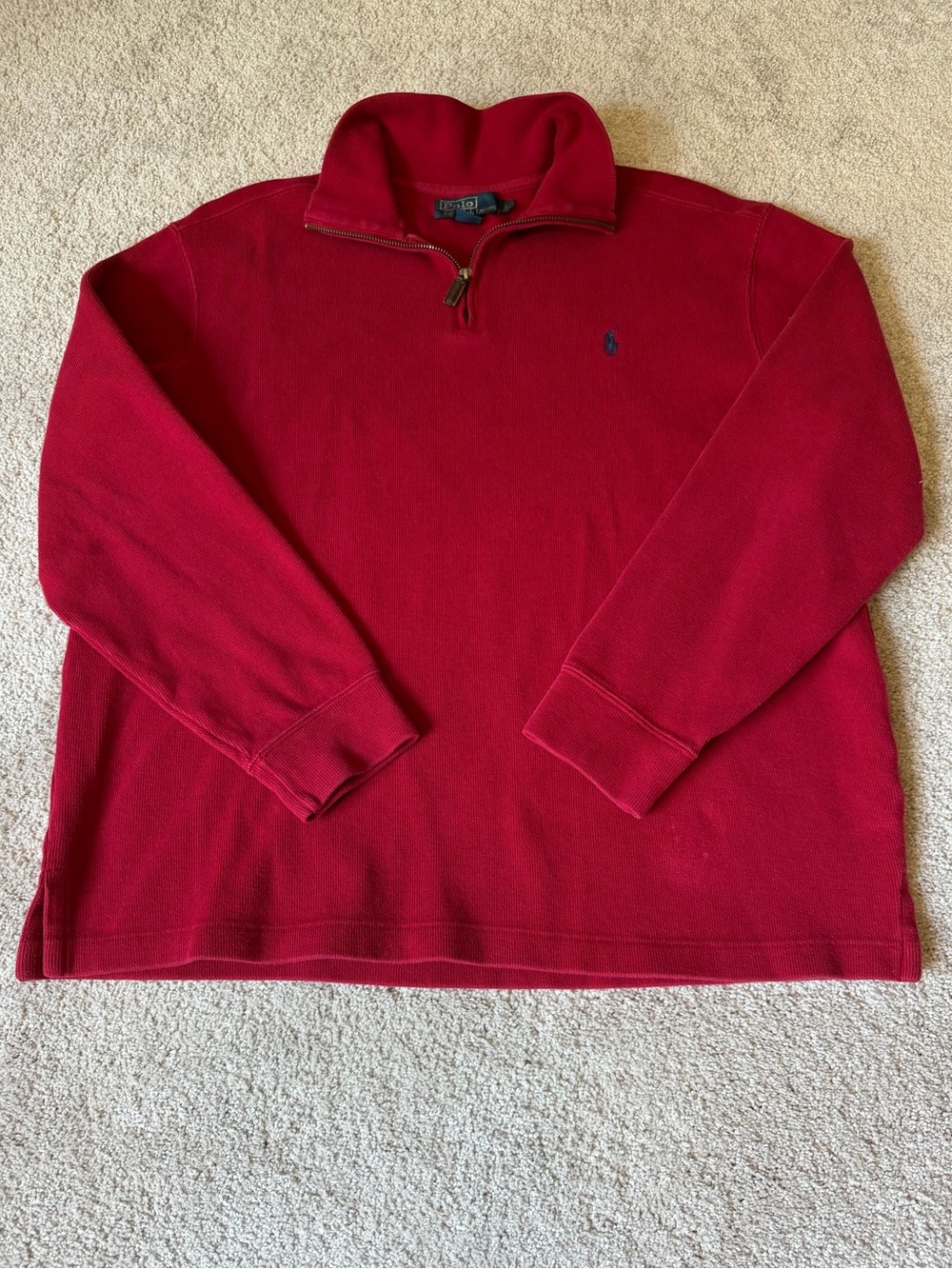 Polo Ralph Lauren Quarter Zip Pullover Sweater Men’s Large Red Cotton Pony Logo.